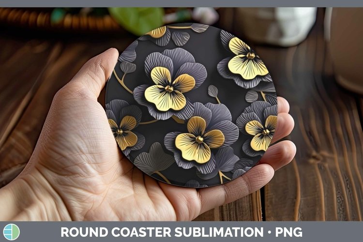 GorgeousBlack Gold Flowers Round Coaster design.