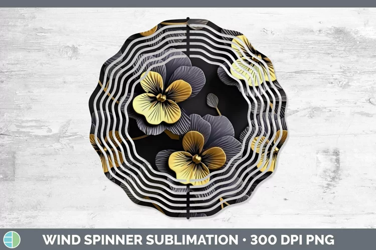 Black Gold Flowers Pansy Wind Spinner Sublimation Spinner De