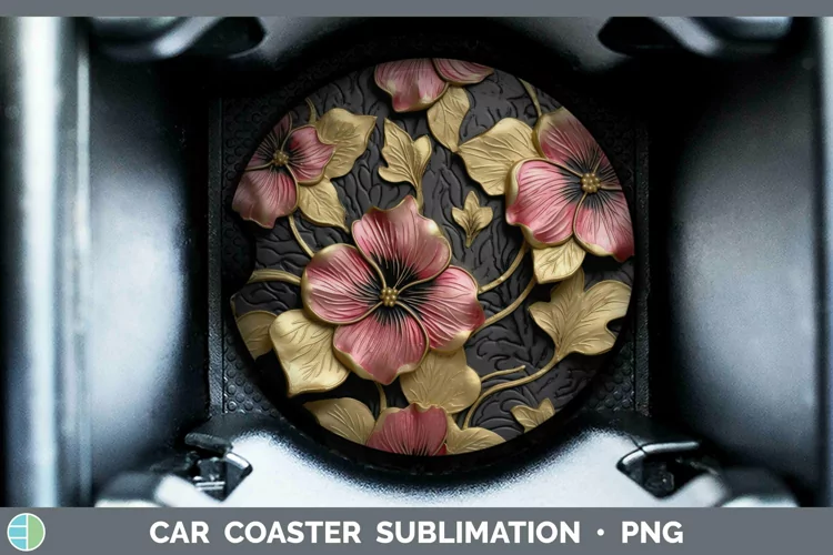 Black Gold Flowers Petunia Car Coaster Sublimation Coaster D