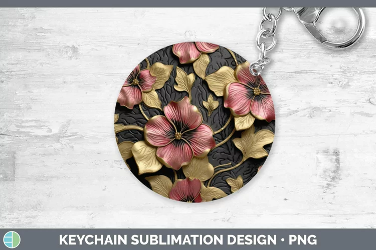 Black Gold Flowers Petunia Keychain Sublimation Keyring Desi