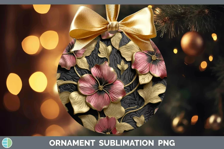 Black Gold Flowers Petunia Ornament Sublimation Bauble Desig