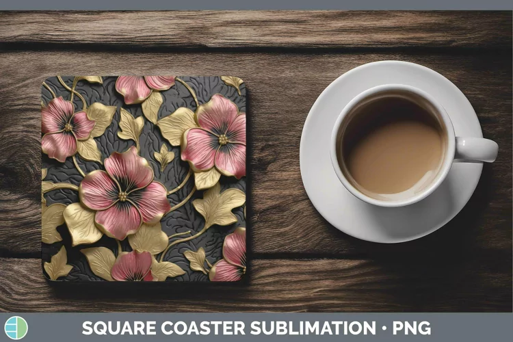 Black Gold Flowers Petunia Square Coaster Sublimation Coaste