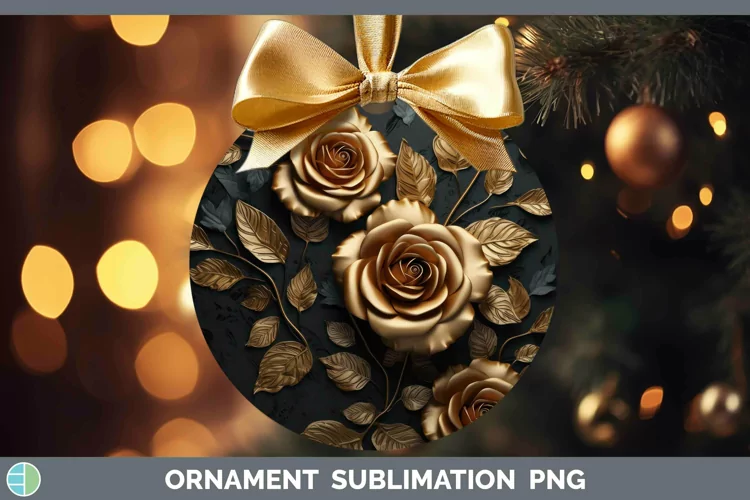 Black Gold Flowers Rose Ornament Sublimation Bauble Designs