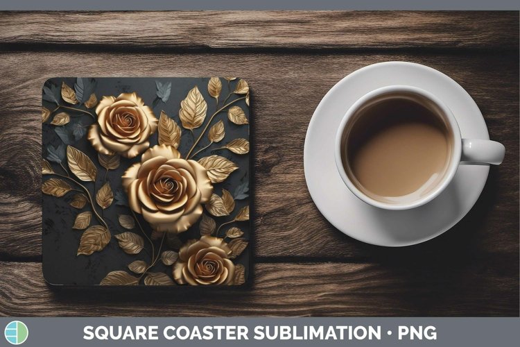 GorgeousBlack Gold Flowers Square Coaster design.