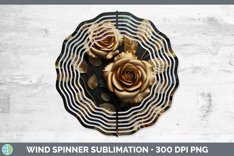 Black Gold Flowers Rose Wind Spinner Sublimation Spinner Des
