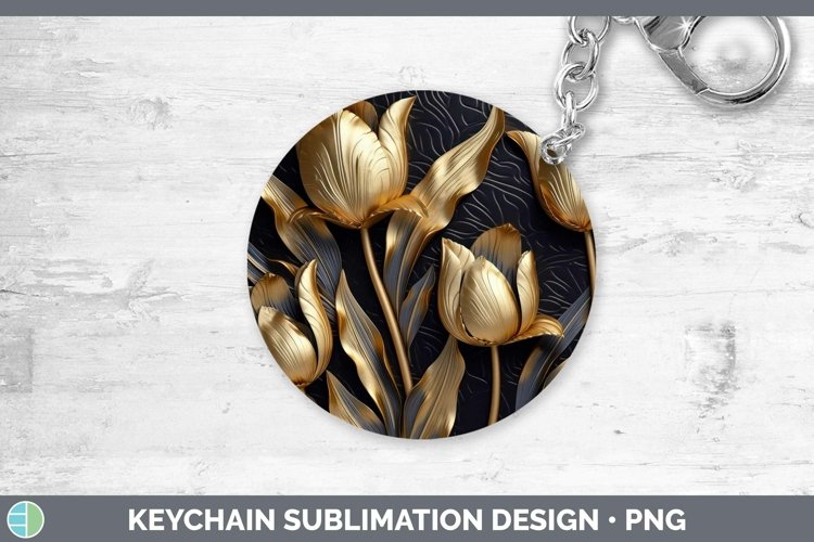 GorgeousBlack Gold Flowers Keychain design.