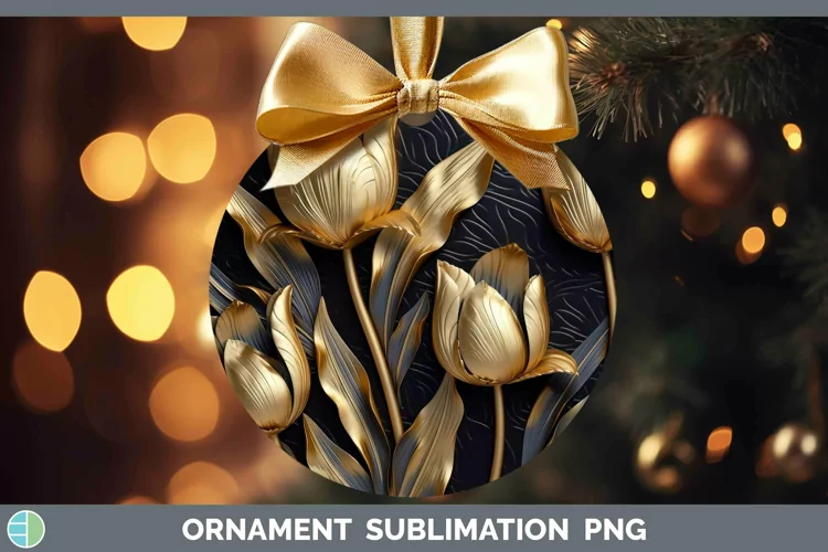 Black Gold Flowers Tulip Ornament Sublimation Bauble Designs