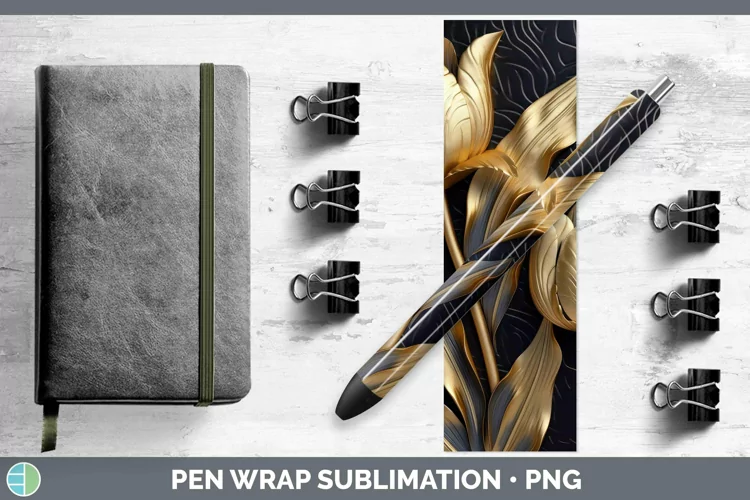 Black Gold Flowers Tulip Pen Wrap Sublimation Epoxy Pen Desi