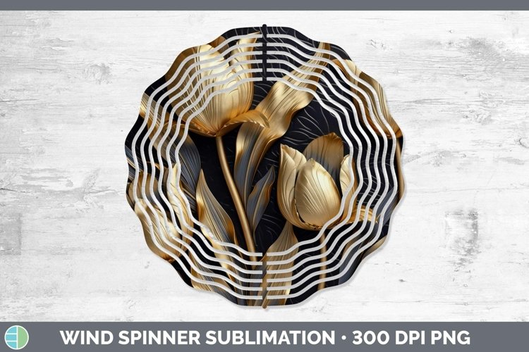 GorgeousBlack Gold Flowers Wind Spinner design.