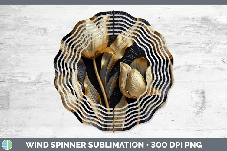 Black Gold Flowers Tulip Wind Spinner Sublimation Spinner De