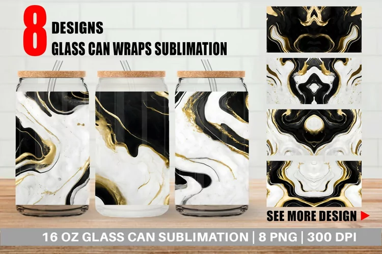 Black Gold Watercolor Ink Glass Can Wraps