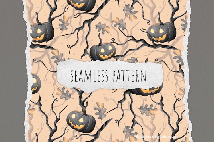 Black Halloween Pumpkin Seamless Pattern example image 1