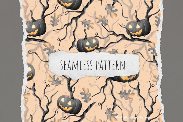 Black Halloween Pumpkin Seamless Pattern