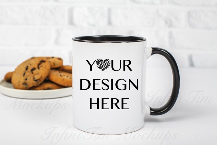 Black handle mug mockup 11oz Coffee mug mock up example image 1