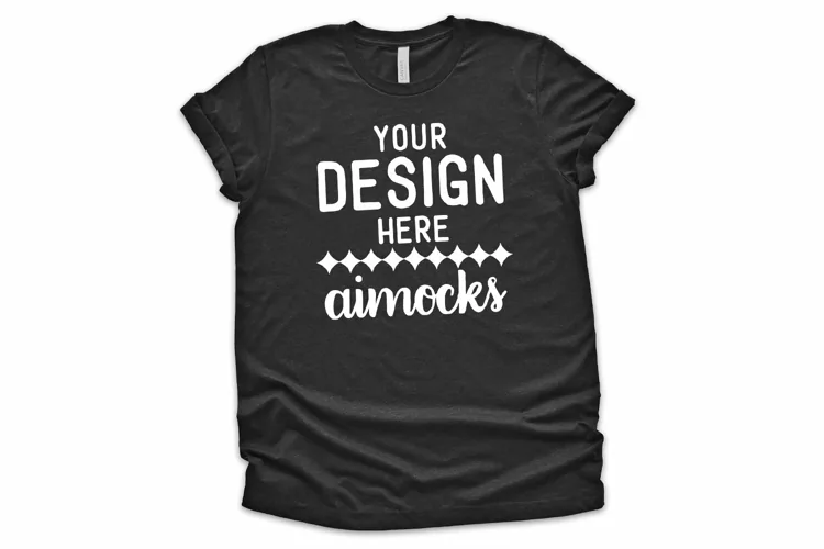 Black Heather Bella Canvas Mockup, Flat Lay Unisex T-shirt