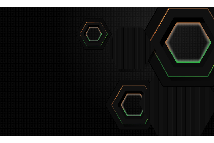 Black hexagon layer background with colorful shining light