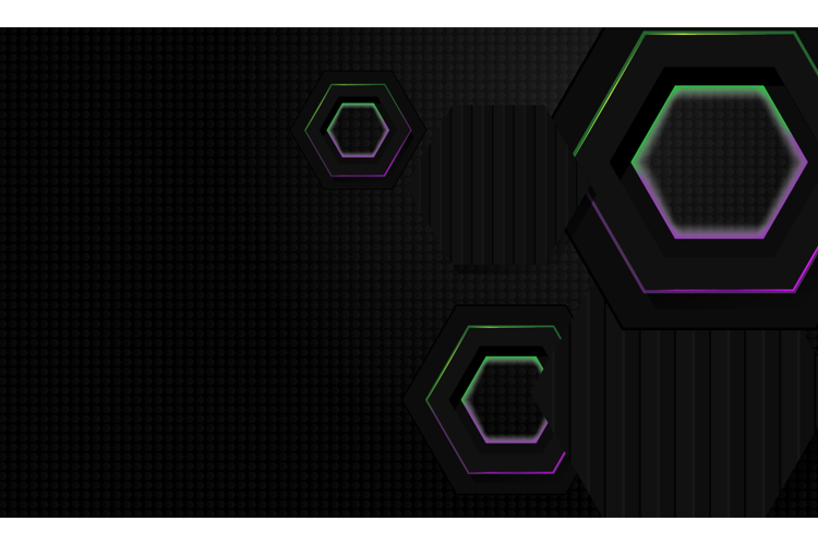 Black hexagon layer background with colorful shining light