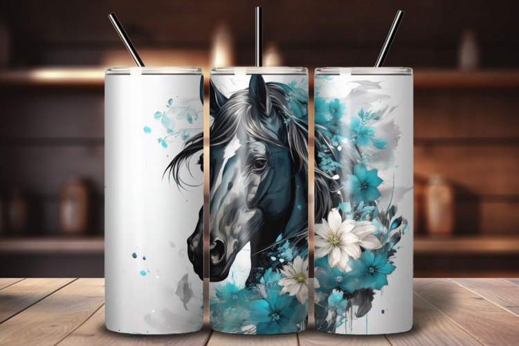 Black Horse 20 oz Tumbler Wrap PNG, Sublimation Design