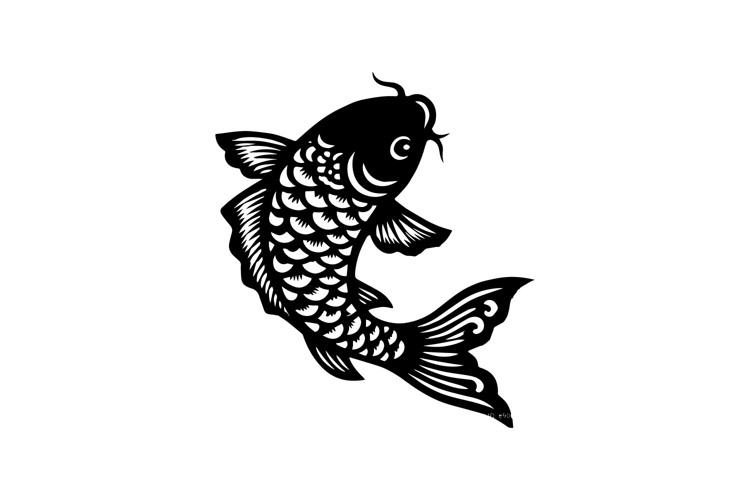 Black illustration art fish isolated on white graphic