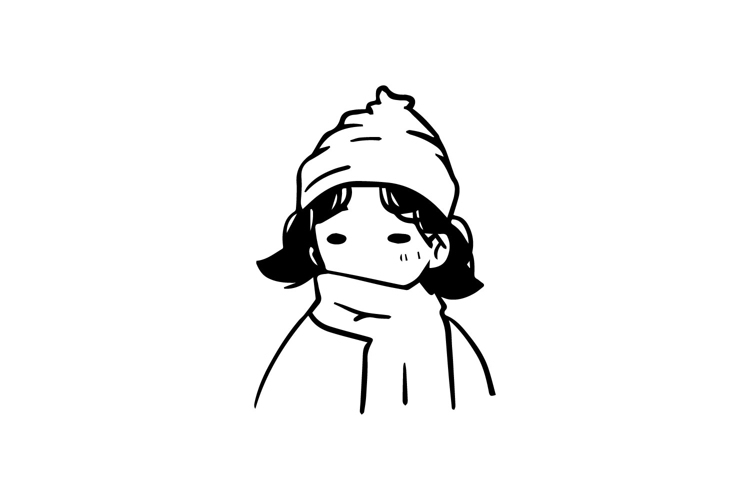 Black illustration cute girl doodle cartoon art