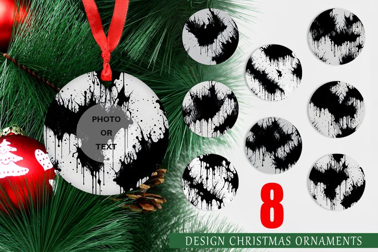 Christmas Ornaments Black Ink Splashes Pattern