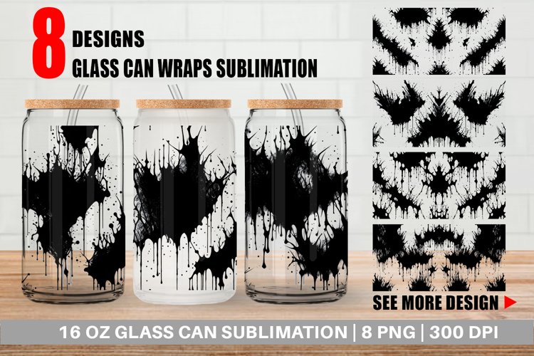 Black Ink Splashes Pattern Glass Can Wraps