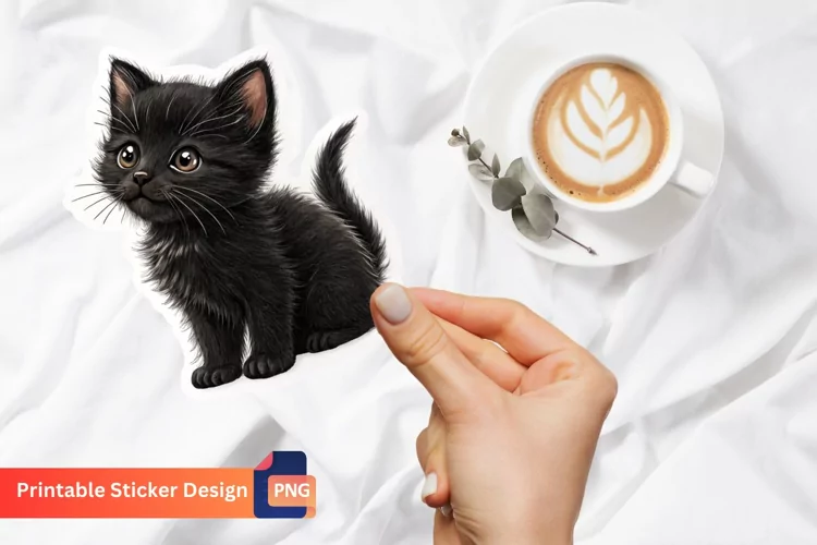 Black Kitten Sticker, Animal sticker, Kawaii kitten Art