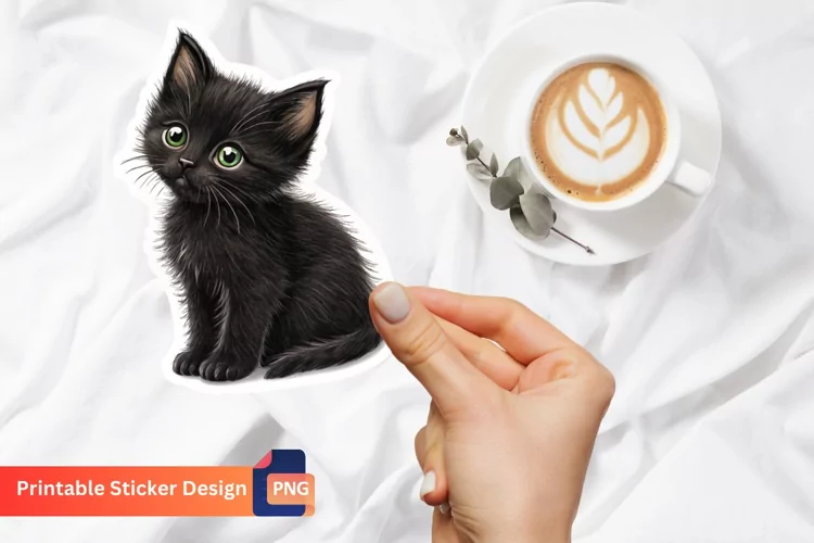 Black Kitten Sticker, Animal sticker, Kawaii kitten Art