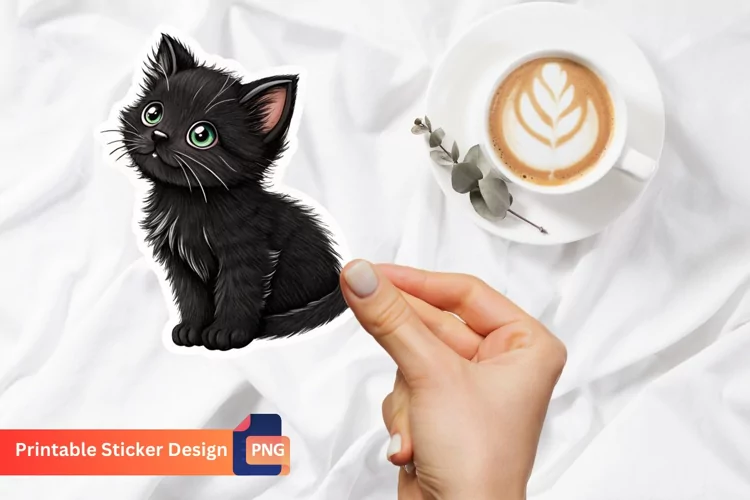 Black Kitten Sticker, Animal sticker, Kawaii kitten Art