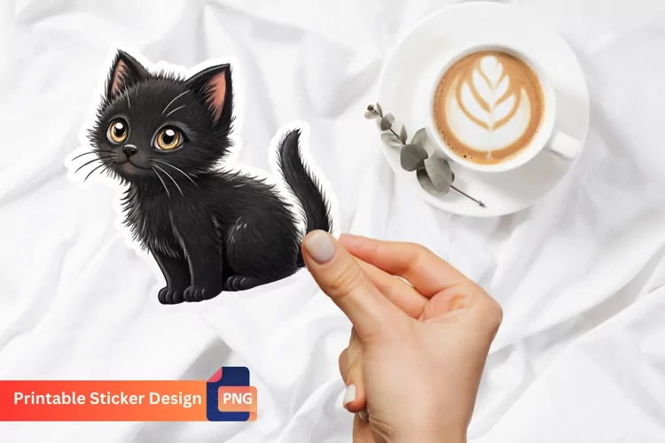 Black Kitten Sticker, Animal sticker, Kawaii kitten Art