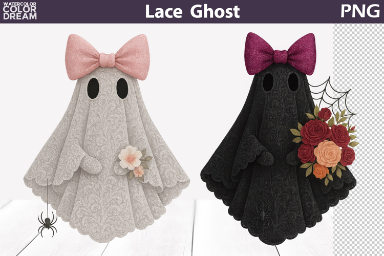 Halloween Ghost Lace Clipart | Black Ghost Bow Sublimation
