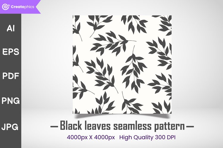 seamless black leaves pattern design and digital paper