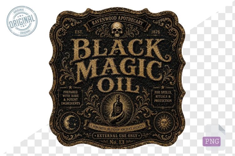 Black Magic Oil Vintage Gothic Apothecary PNG Art
