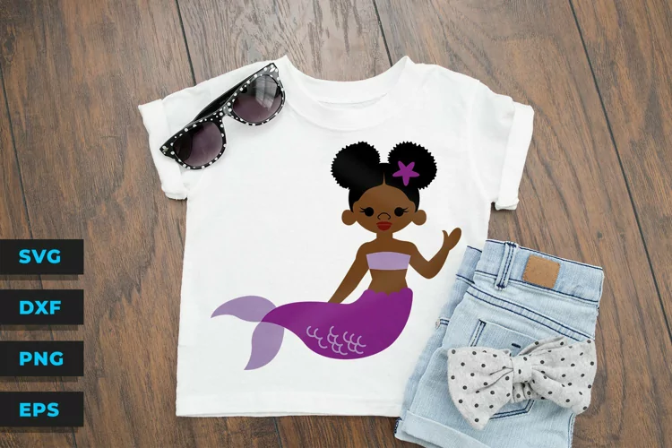 Cute Mermaid with Afro Puffs - Black -SVG File