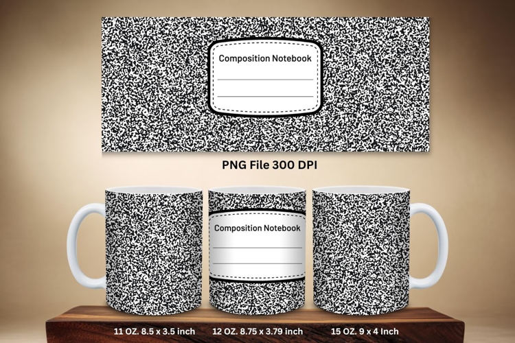 11oz & 15oz Mug Composition Book Design Teacher School Theme
