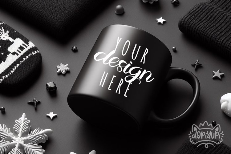 Black Mug Mockup | Winter Mockup example image 1