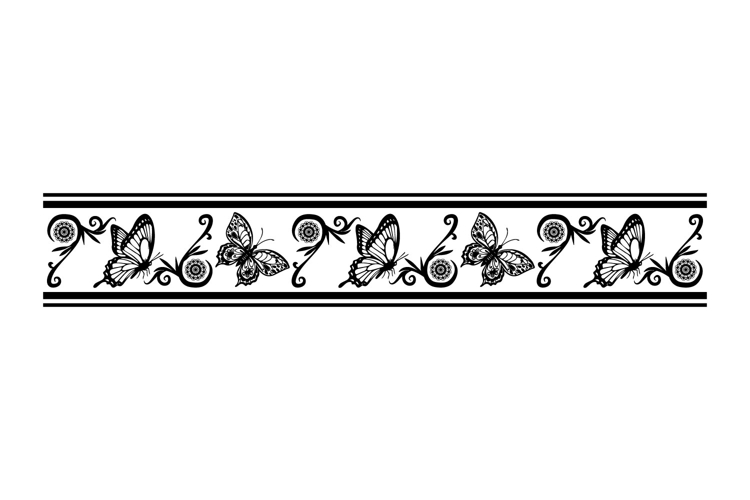 Black pattern butterfly and floral border element graphic