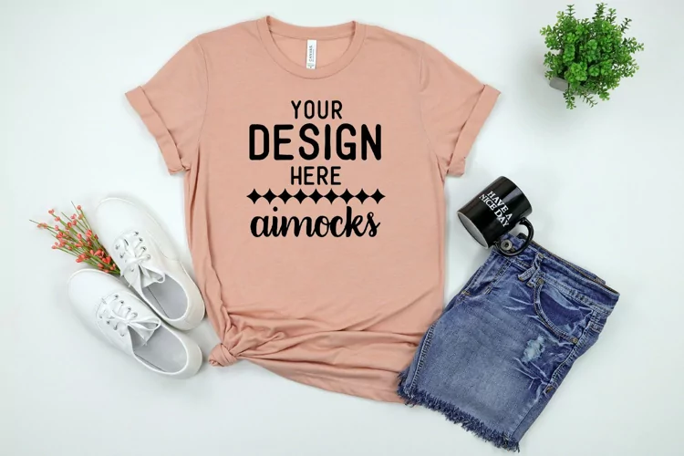 Heather Peach Bella Canvas T-shirt Mockup, Summer Style