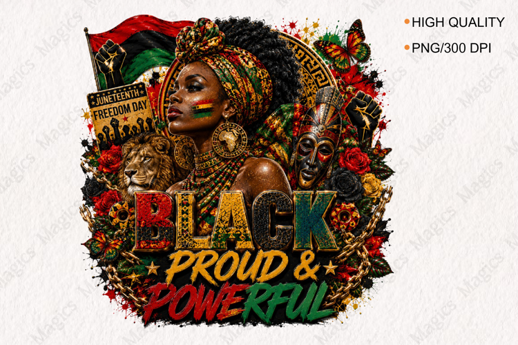 Black Proud and Powerful Juneteenth PNG Sublimation Design