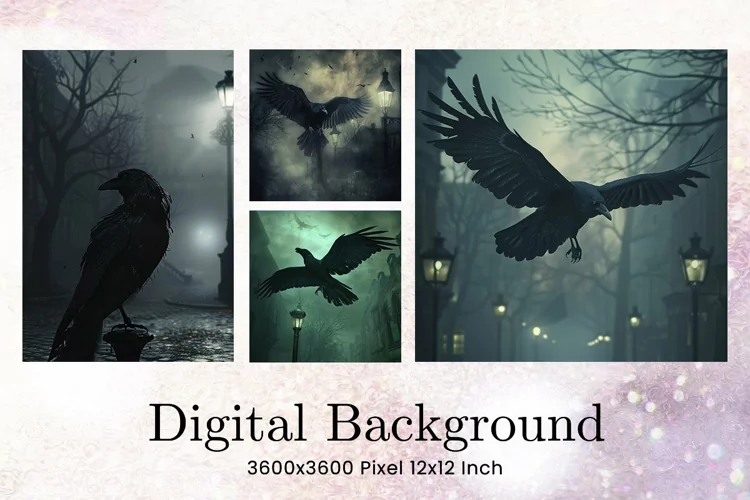 Black Raven Crow Halloween Background Wallpaper Backdrop_12