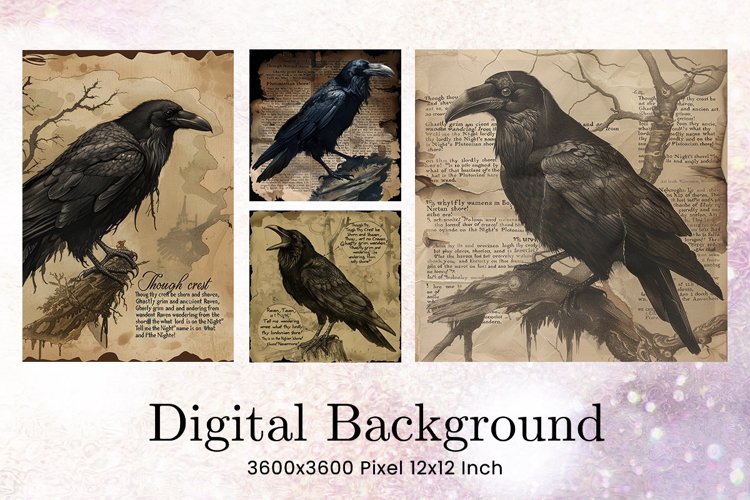 Black Raven Crow Halloween Background Wallpaper Backdrop_13 example image 1