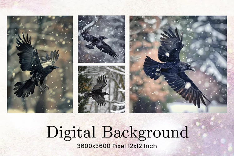 Black Raven Crow Halloween Background Wallpaper Backdrop_15