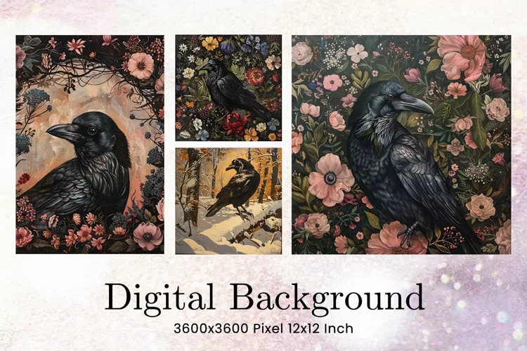 Black Raven Crow Halloween Background Wallpaper Backdrop_16