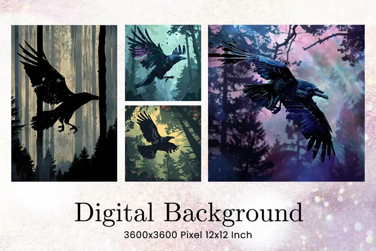 Black Raven Crow Halloween Background Wallpaper Backdrop_17