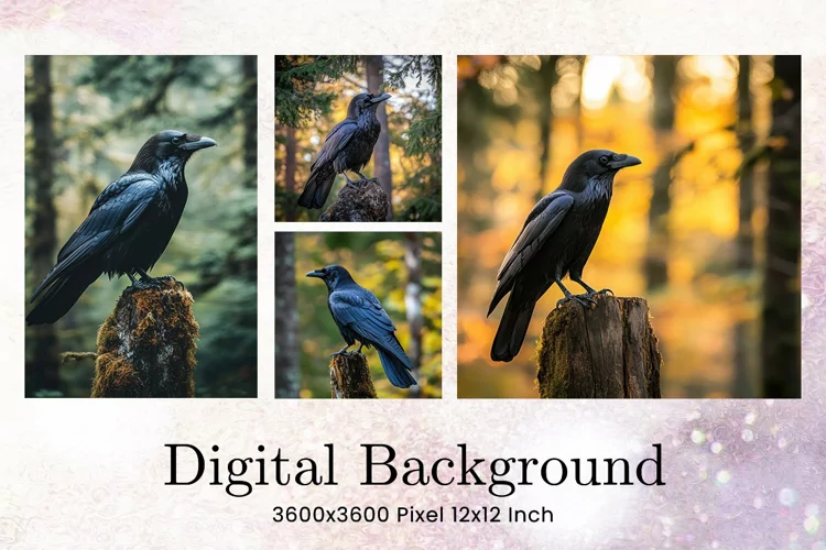 Black Raven Crow Halloween Background Wallpaper Backdrop_19