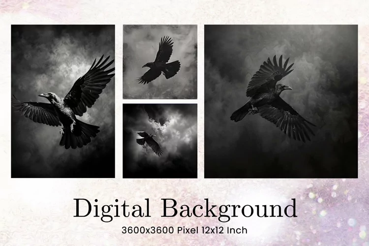 Black Raven Crow Halloween Background Wallpaper Backdrop_20