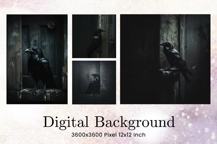 Black Raven Crow Halloween Background Wallpaper Backdrop_23