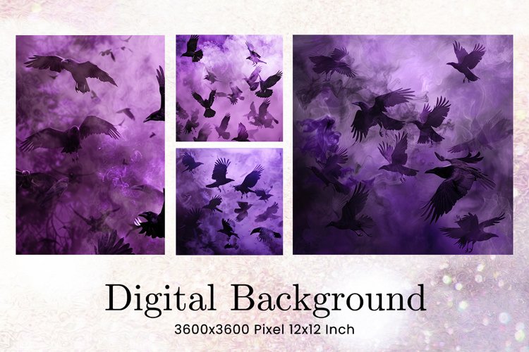 Black Raven Crow Halloween Background Wallpaper Backdrop_24 example image 1