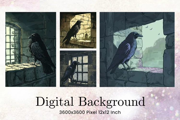 Black Raven Crow Halloween Background Wallpaper Backdrop_25