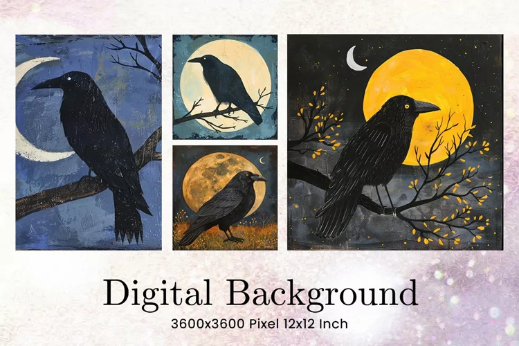 Black Raven Crow Halloween Background Wallpaper Backdrop_26